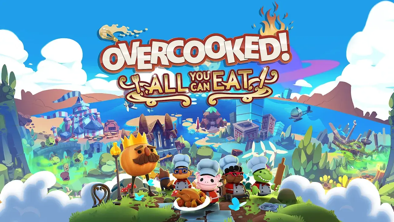Personajes de "Overcooked! All You Can Eat" listos para divertidos juegos multijugador ps5 gratis. ¡A cocinar!