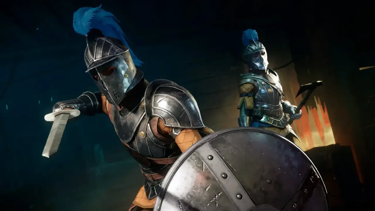 Dos guerreros con armadura y plumas azules, listos para la batalla. Sus armas y escudos sugieren que están construyendo un nuevo mundo.