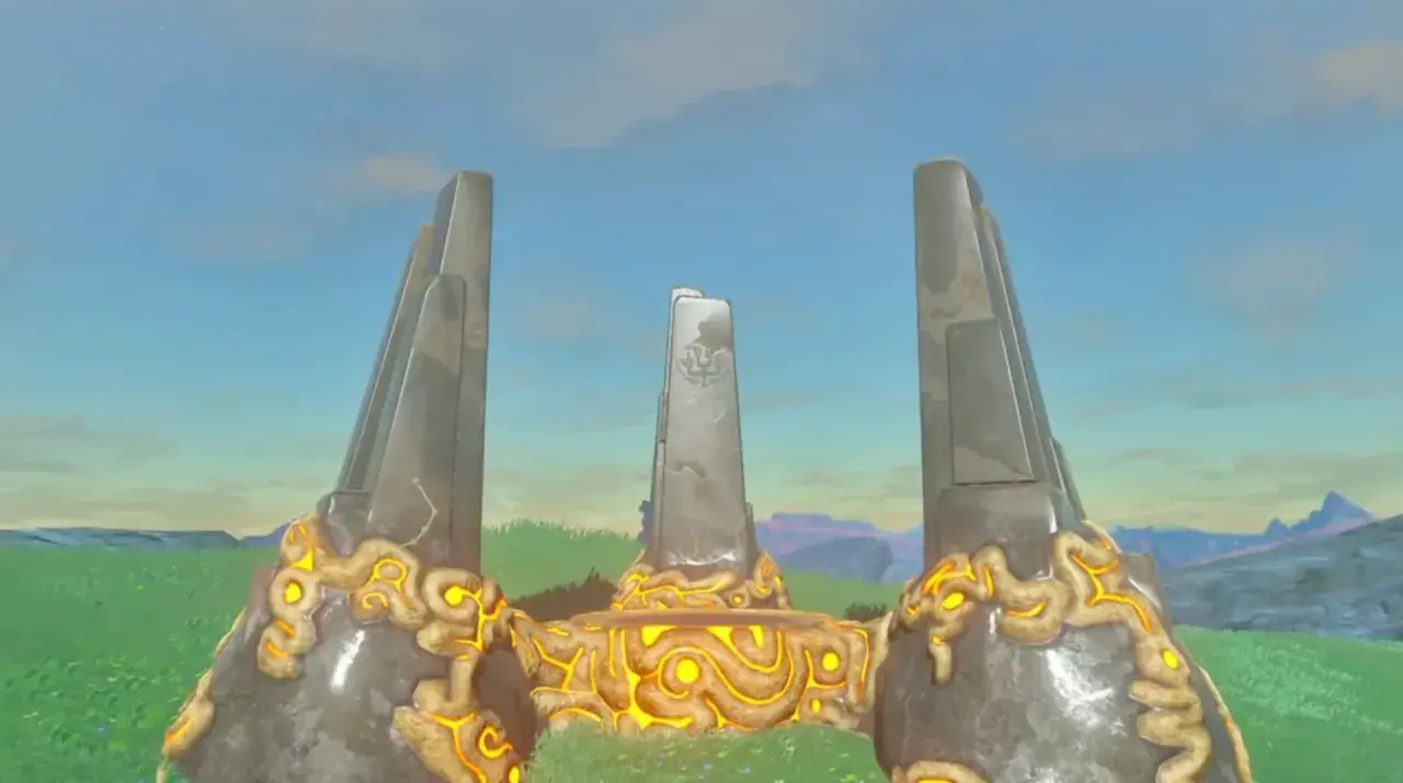 Estructura antigua con grabados brillantes, como en la canción del festival Zelda.