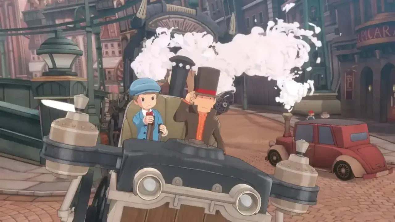 El Profesor Layton y Luke exploran el nuevo mundo a vapor en un vehículo peculiar.