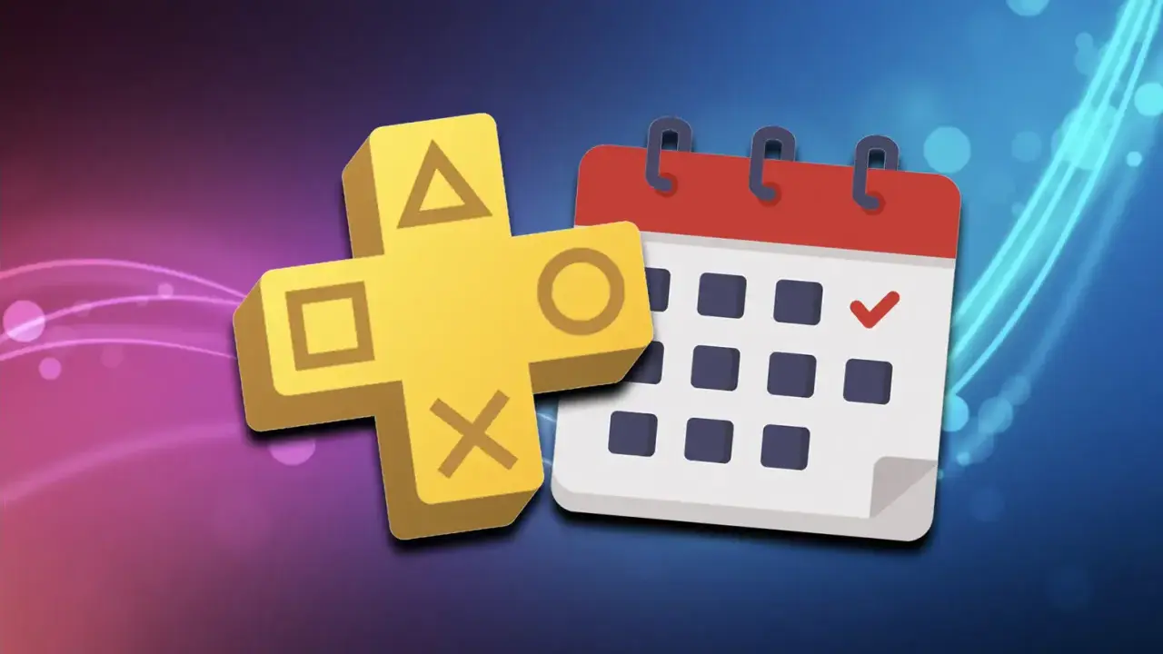 El logo de PS Plus junto a un calendario con una marca de verificación, anunciando los juegos gratis de PS Plus febrero.