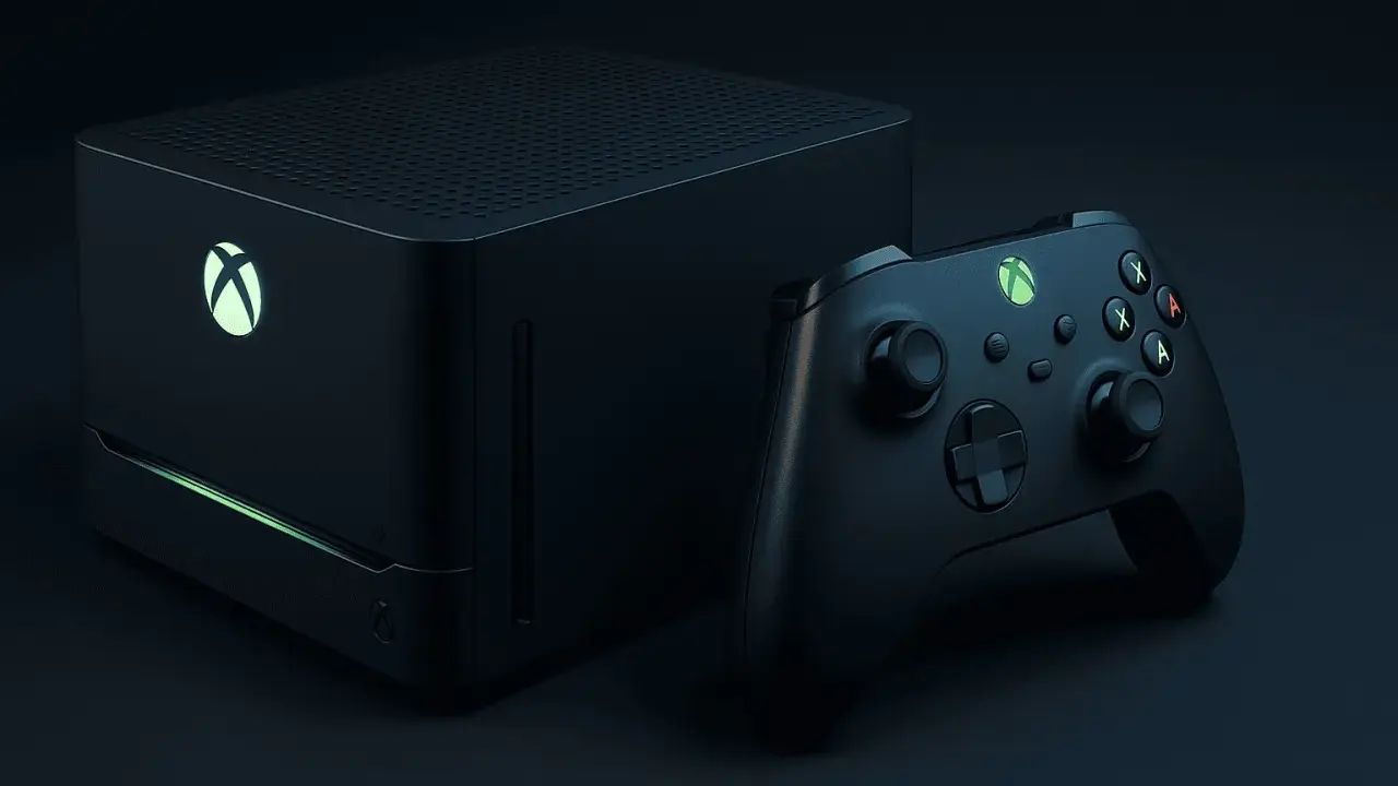 Consola Xbox negra con mando, lista para la nueva Xbox 2026.