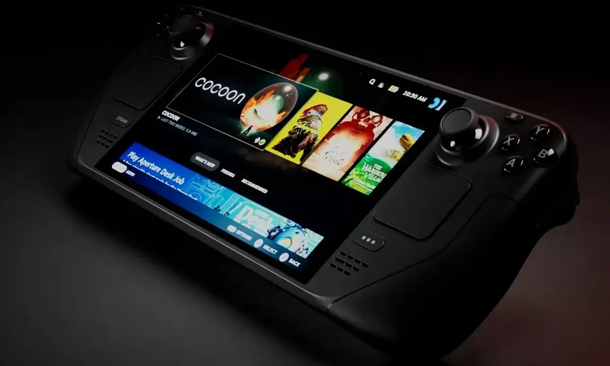 Consola portátil Steam Deck 2 con juegos en pantalla.