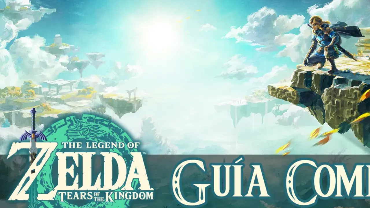 Link se agacha en un acantilado, contemplando las islas celestes de Zelda Tears of the Kingdom.
