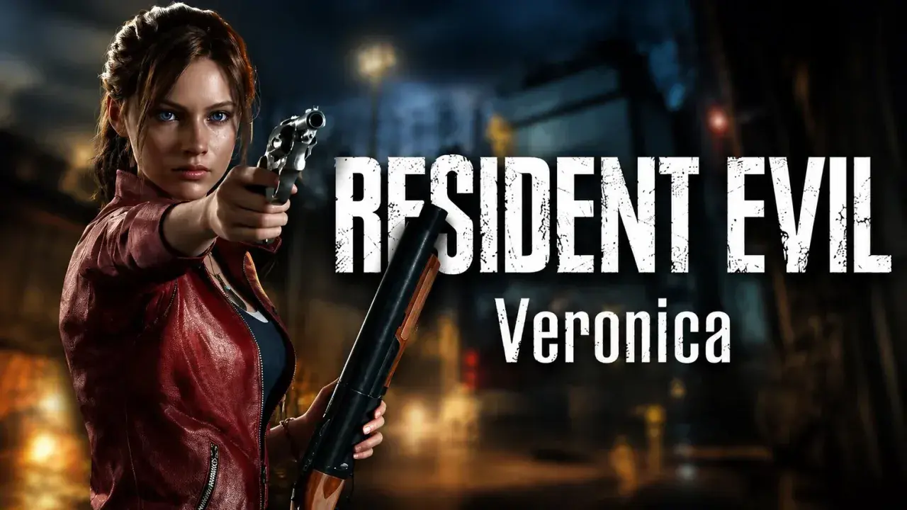 Claire Redfield, con su icónica chaqueta roja, empuña un arma en Resident Evil: Code: Veronica.