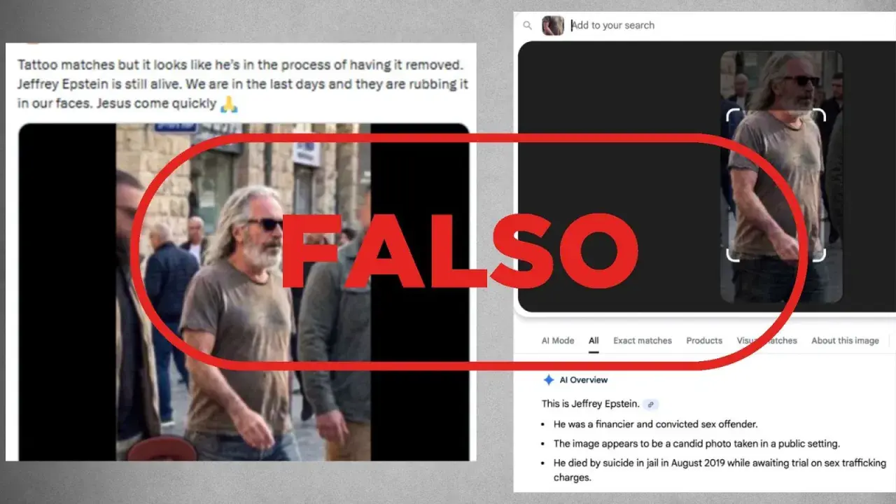 Un hombre con barba y pelo largo camina por la calle, desmintiendo rumores sobre su muerte. La imagen, que se viralizó como "la última noche", es falsa.