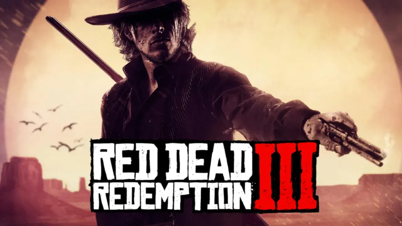 Un pistolero con un rifle al hombro y una pistola en mano, listo para la acción en Red Dead Redemption 3.