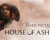 El rostro de una joven en un medallón, con una figura alada al fondo. El título "House of Ashes" y "The Dark Pictures Anthology" se superponen.