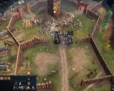 Batalla en Age of Empires 4. Tropas asaltan una fortaleza amurallada, con arqueros y lanceros en combate.