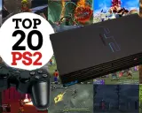 Collage de imágenes de videojuegos de PS2, con la consola y un mando en primer plano. Celebrando los mejores juegos de PS2.