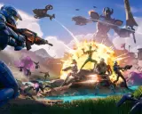 ¡La **temporada 4 de Fortnite** estalla con acción! Un mecha gigante, héroes luchando contra alienígenas y explosiones por doquier.