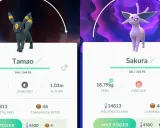 Umbreon y Espeon en Pokémon GO. Tamao, el Umbreon, pesa 33.23kg y Sakura, el Espeon, 18.79kg.