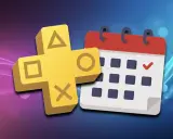 El logo de PS Plus junto a un calendario con una marca de verificación, anunciando los juegos gratis de PS Plus febrero.