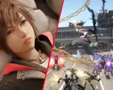 Sora en acción en Kingdom Hearts IV, luchando contra enemigos en una ciudad.