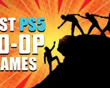 Siluetas de personas escalando una montaña, ayudándose mutuamente. El texto dice "BEST PS5 CO-OP GAMES", destacando la importancia de la cooperación en los juegos.