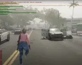 Una mujer corre por la calle con dos coches de policía. El juego parece ser GTA 6 PC.