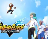 El equipo de Inazuma Eleven Heroes Victory Road se prepara para la victoria bajo un cielo azul.