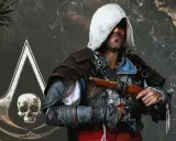 Un pirata con el símbolo de Assassin's Creed Black Flag remake, listo para la acción.