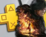 El logo de PS Plus se fusiona con un guerrero y una figura femenina rodeados de fuego. ¡Descubre nuevos juegos PS Plus Premium!
