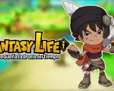 Un personaje de estilo anime con una espada, listo para una aventura en su fantasy life i. El logo de "Fantasy Life" aparece a la izquierda.