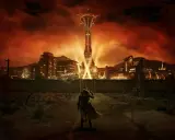 Un personaje solitario se enfrenta a la imponente silueta de New Vegas, con el Lucky 38 brillando. Una visión de **Fallout New Vegas Remastered**.