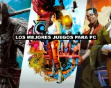 Un guerrero con armadura, Chell de Portal y dos hombres con trajes, todos parte de los mejores juegos para PC.