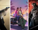 Un hombre con pistola, una pareja en un coche retro y un caballero oscuro. ¡Los próximos lanzamientos de videojuegos prometen acción y fantasía!