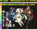 Tier list de personajes de Genshin Impact de Sumeru, ordenados por poder según el lore. Destacan Wanderer, Nahida y Dehya.