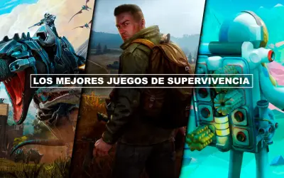 Montaje de imágenes de juegos de supervivencia para PS4: un guerrero en un dinosaurio mecánico, un hombre con mochila y arma, y un astronauta en un planeta alienígena.