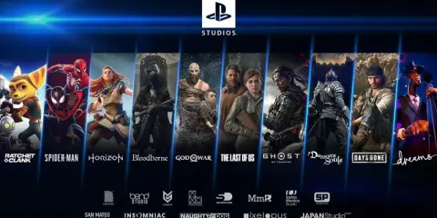 Personajes icónicos de juegos exclusivos PS5: Ratchet, Spider-Man, Aloy, cazador de Bloodborne, Kratos, Ellie, Jin Sakai, caballero de Demon's Souls, Deacon St. John y un músico de Dreams.