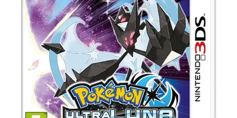 Caja del juego Pokémon Ultraluna para Nintendo 3DS, con Necrozma y Lunala en un fondo estrellado. ¡Una aventura épica te espera!