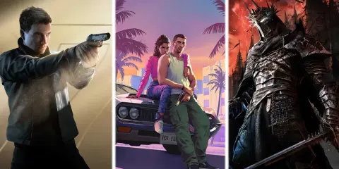 Un hombre con pistola, una pareja en un coche retro y un caballero oscuro. ¡Los próximos lanzamientos de videojuegos prometen acción y fantasía!
