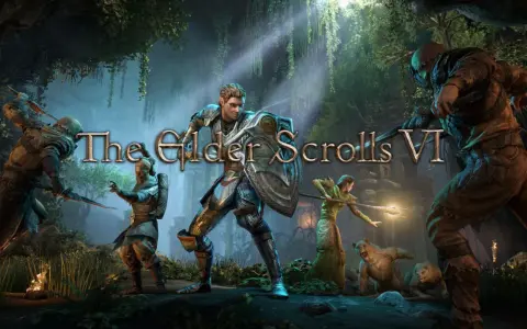 El logo de The Elder Scrolls VI aparece sobre una escena de batalla con guerreros, un oso y un lobo en un entorno selvático.
