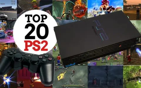 Collage de imágenes de videojuegos de PS2, con la consola y un mando en primer plano. Celebrando los mejores juegos de PS2.
