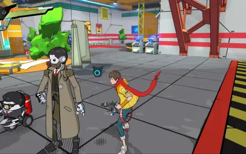 Personajes de Hi-Fi Rush en un entorno futurista.