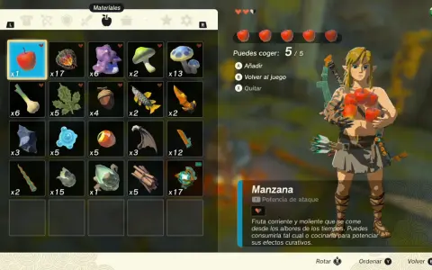 Link recolecta manzanas, un ingrediente clave para recetas en Zelda Tears of the Kingdom.