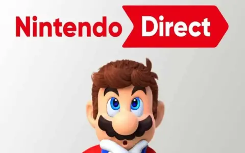 Mario mira sorprendido el logo de Nintendo Direct.