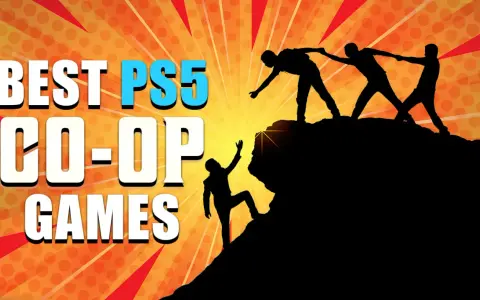 Siluetas de personas escalando una montaña, ayudándose mutuamente. El texto dice "BEST PS5 CO-OP GAMES", destacando la importancia de la cooperación en los juegos.
