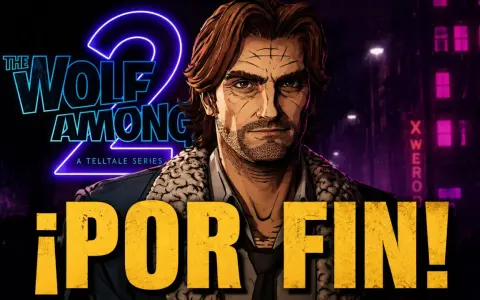 Bigby Wolf regresa en The Wolf Among Us 2. El logo de Telltale Series brilla con neón sobre un fondo urbano nocturno.