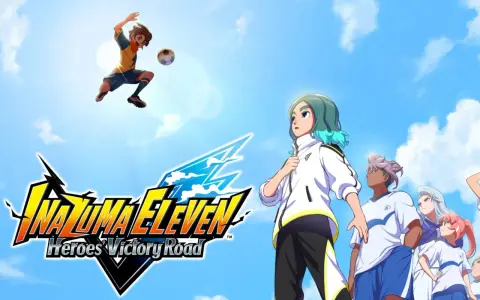 El equipo de Inazuma Eleven Heroes Victory Road se prepara para la victoria bajo un cielo azul.