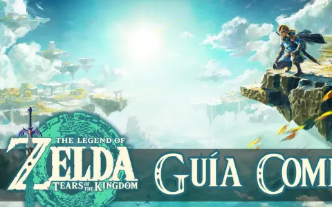 Link se agacha en un acantilado, contemplando las islas celestes de Zelda Tears of the Kingdom.