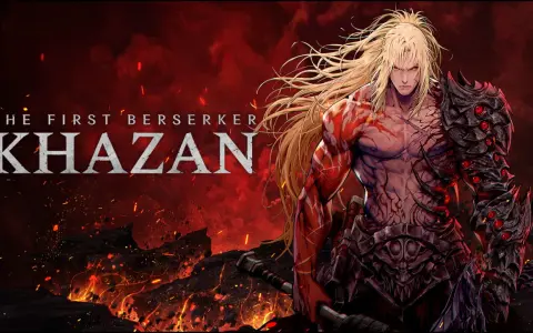Khazan, el primer berserker, con su armadura demoníaca y cuerpo marcado por la batalla, emerge de un paisaje infernal.