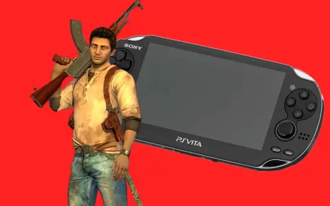 Nathan Drake con su rifle y una PS Vita, ideal para los mejores juegos PS Vita.