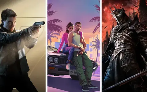 Un hombre con pistola, una pareja en un coche retro y un caballero oscuro. ¡Los próximos lanzamientos de videojuegos prometen acción y fantasía!