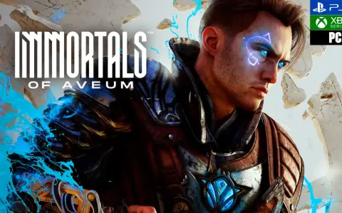 El protagonista de Immortals of Aveum, con ojos azules brillantes y armadura, se prepara para la batalla.