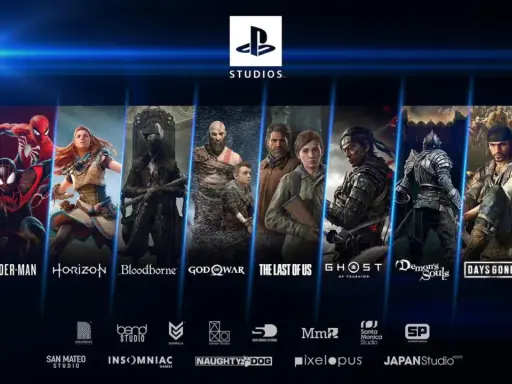 Personajes icónicos de juegos exclusivos PS5: Ratchet, Spider-Man, Aloy, cazador de Bloodborne, Kratos, Ellie, Jin Sakai, caballero de Demon's Souls, Deacon St. John y un músico de Dreams.