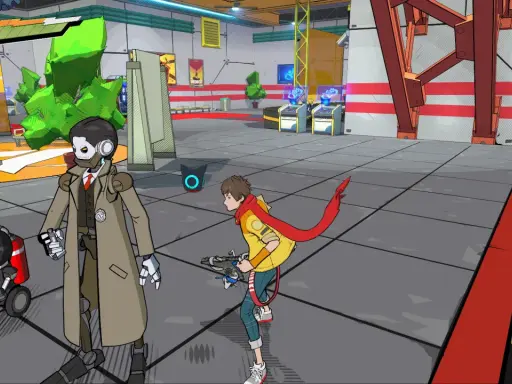 Personajes de Hi-Fi Rush en un entorno futurista.