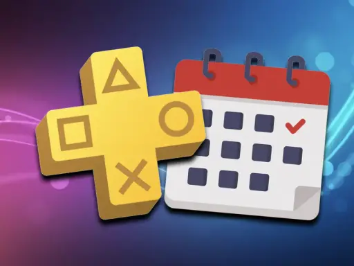 El logo de PS Plus junto a un calendario con una marca de verificación, anunciando los juegos gratis de PS Plus febrero.