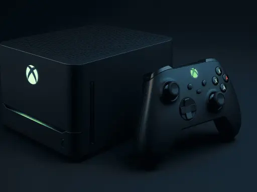 Consola Xbox negra con mando, lista para la nueva Xbox 2026.