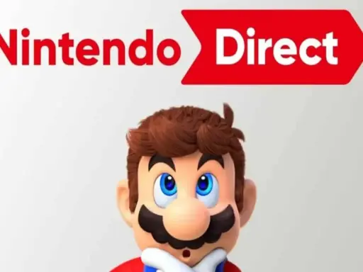 Mario mira sorprendido el logo de Nintendo Direct.